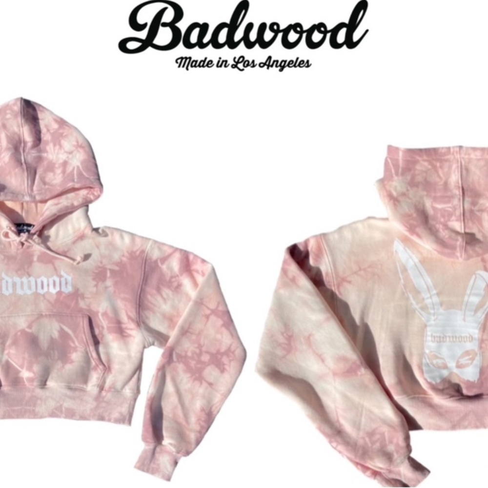 Badwood Bad Bunny Pink Tie-Dye Cropped Hoodie